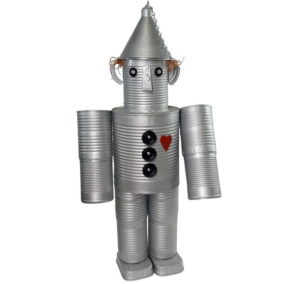 Folk Art Tin Man Sculpture Wizard Of Oz Recycled Robot Vintage 24 Inch - Picture 13 of 13